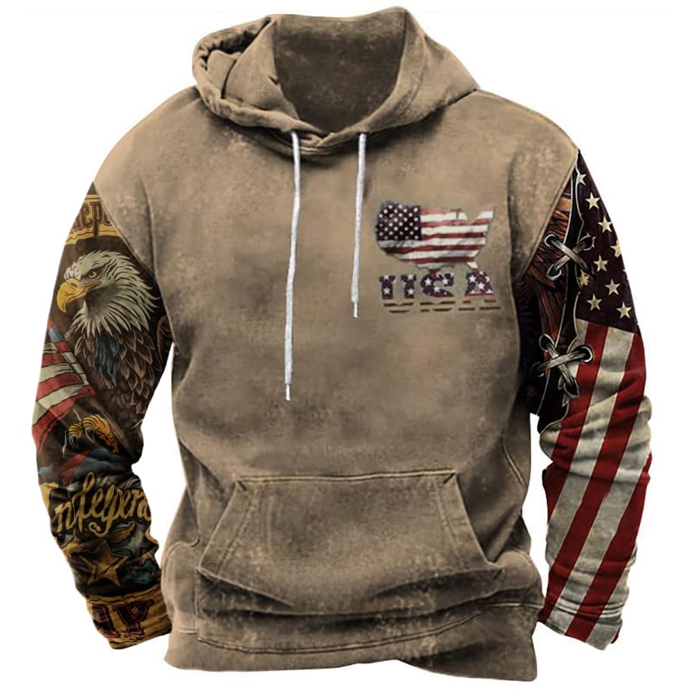 Vintage American Flag Aztec Hoodie for Men